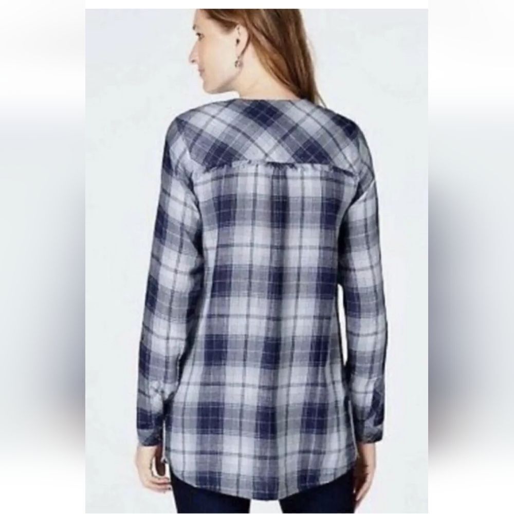 Cotton gauze plaid airy button down tunic shirt size s - Picture 12 of 12